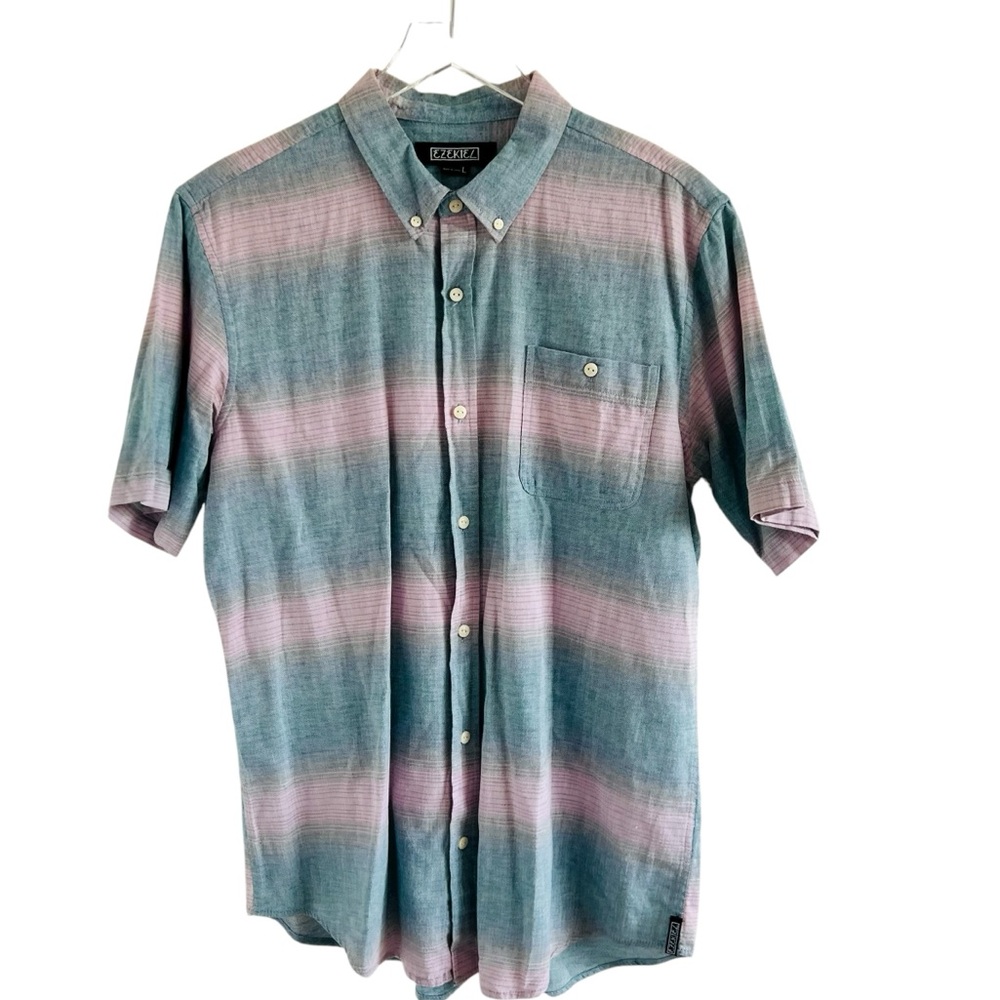 Ezekiel Men's Casual Gray and Pink Button Down Shirt